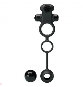 PRETTY LOVE - Delay Vibrating Cock Ring With Weighted Ball (Battery - Black)